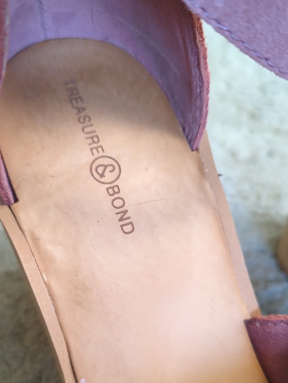 Treasure & Bond Size 8M Pink Suede Ankle Strap Faux Wood Block Heel